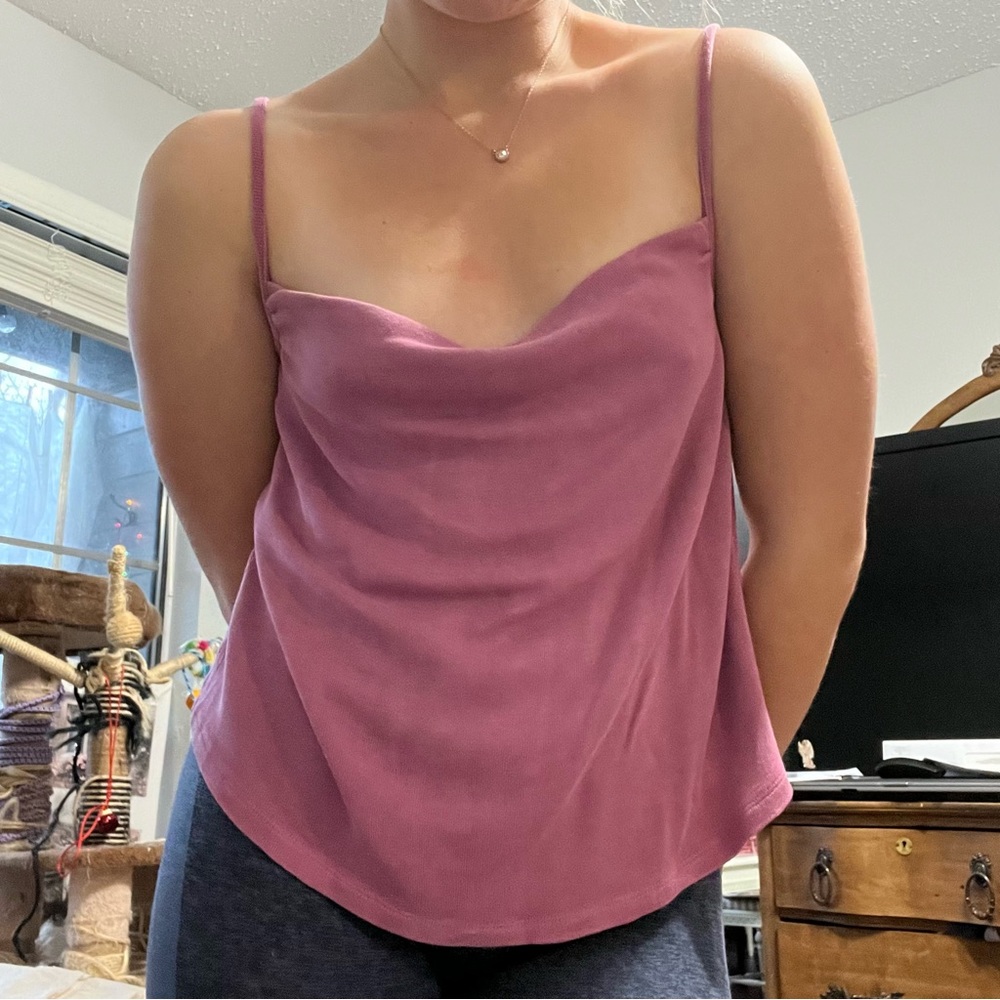 Anthropologie knit mauve cowl neck top